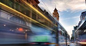 Artistically blurred image of Melbourne train station